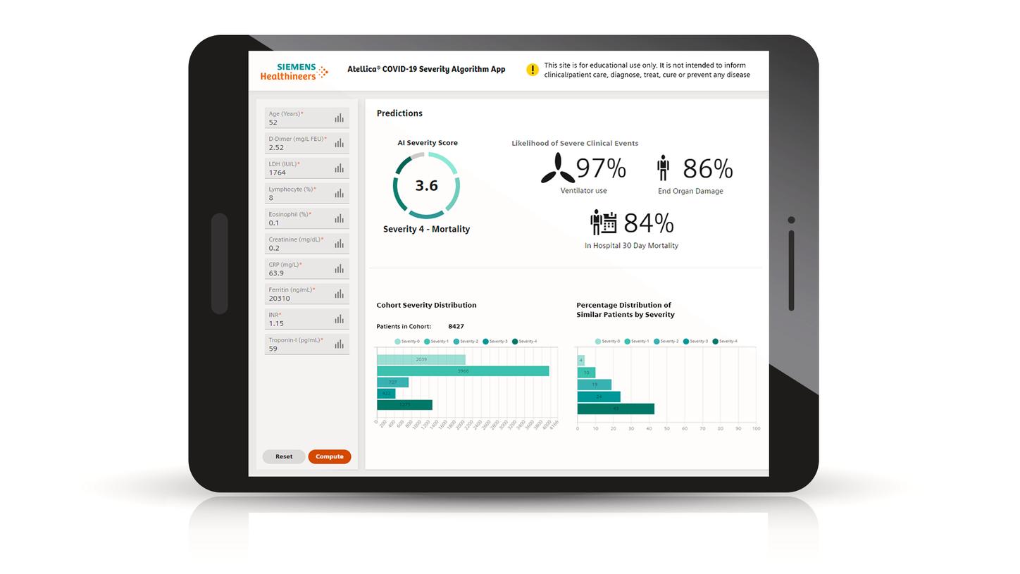 Image of Atellica COVID-19 Severity Algorithm on tablet