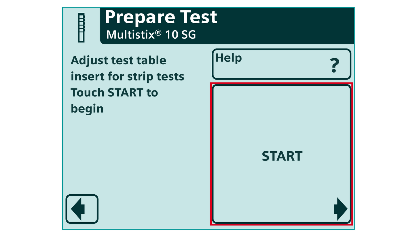 Touch START on the "Prepare Test" screen