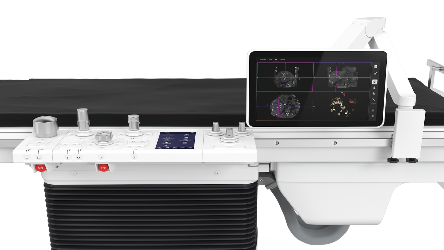 ARTIS Touch UI tableside interface with gesture-controlled touchscreen for 2D and 3D image review. Features integrated system controls and real-time imaging display to streamline interventional workflows and enhance procedural efficiency