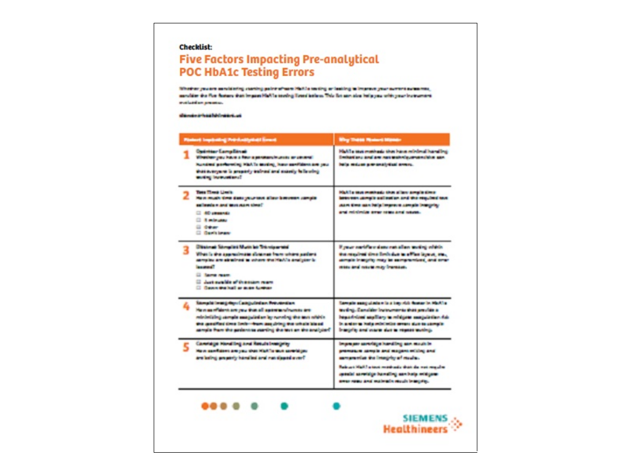 Five Factors Impacting Pre-analytical POC HbA1c Testing Errors