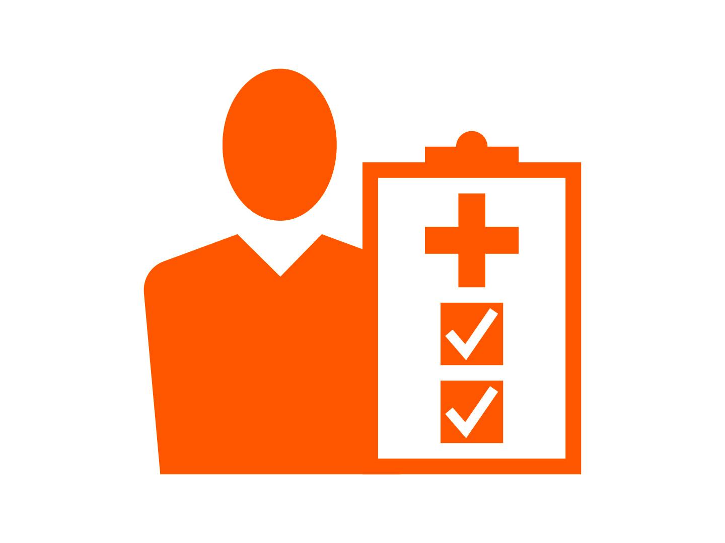 Siemens Healthineers icon showing a person with a clip board and test results