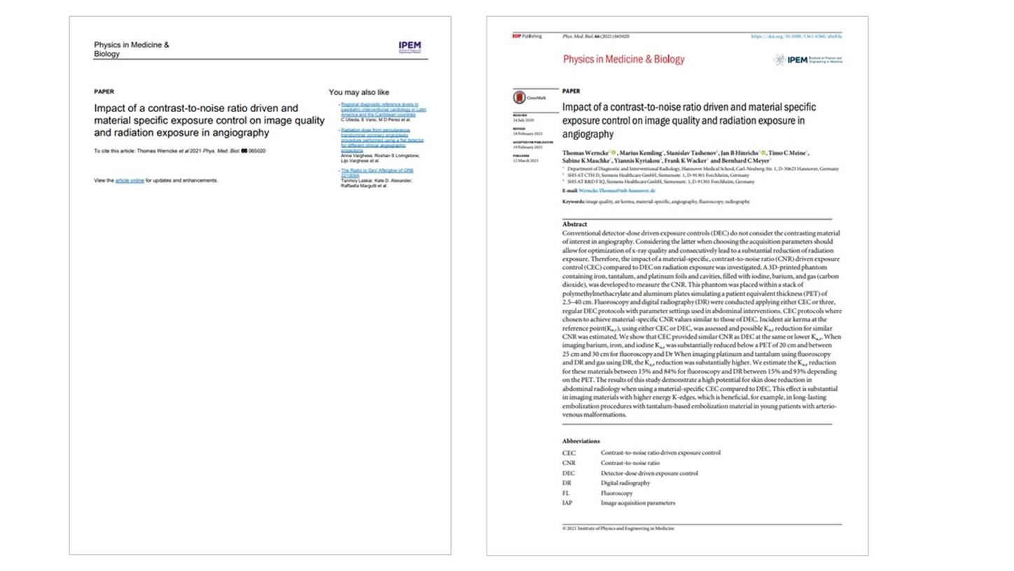 Title page of the report “Evaluation of image quality and skin radiation exposure of the conventional and new automatic exposure controls of ARTIS pheno”