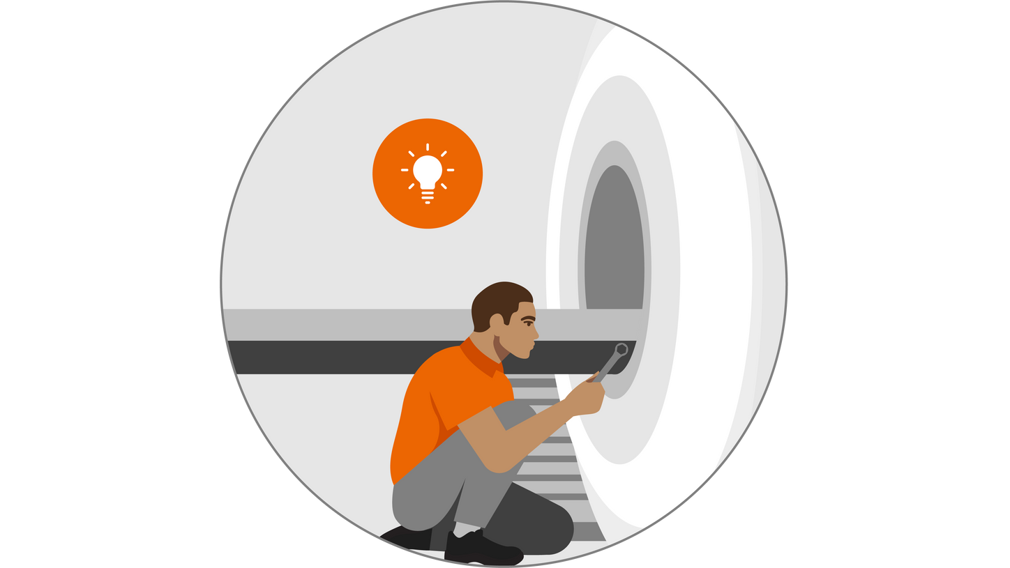 Illustrated man servicing MR system