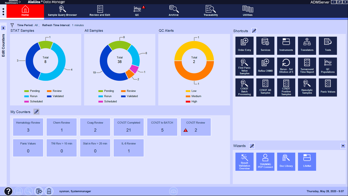 Atellica Data Manager Home Screen (middleware)