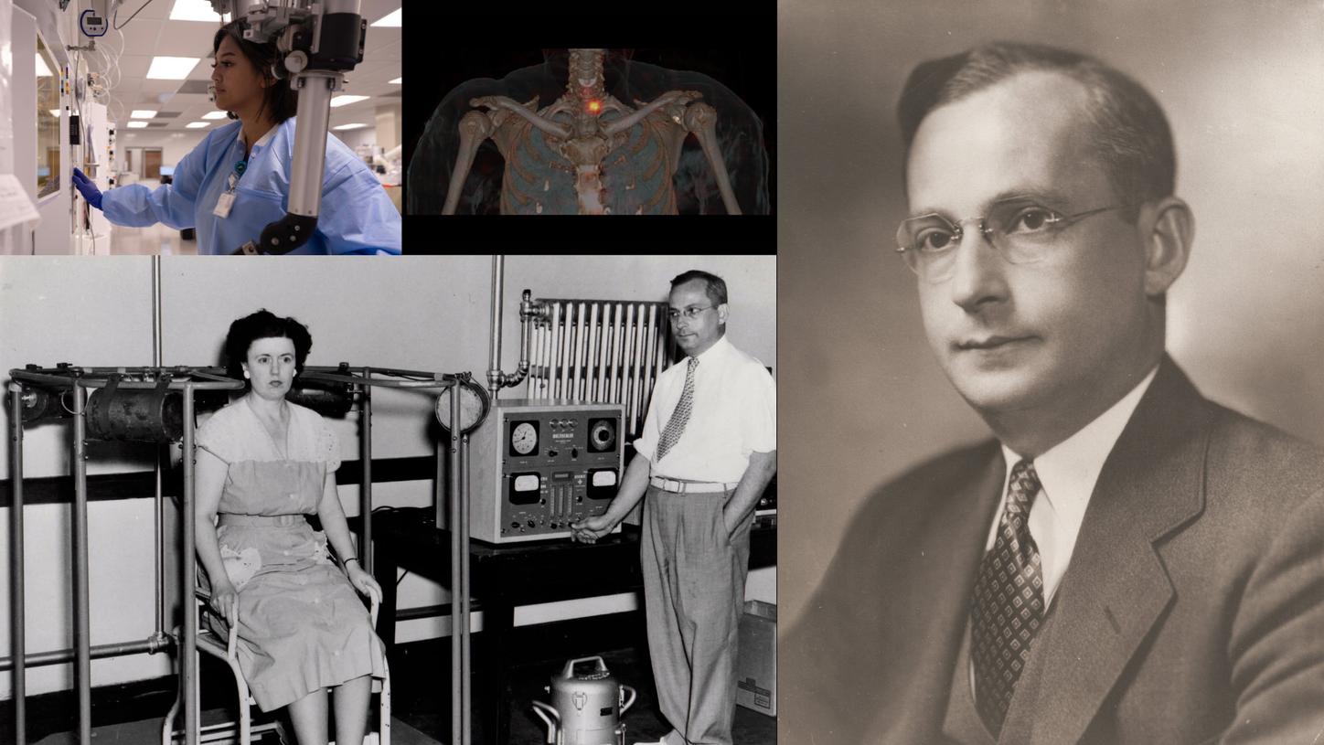 Modern molecular imaging in clinical practice shown alongside historical images from the Dr. Saul Hertz Archives, illustrating the evolution of theranostics from early nuclear medicine to today’s precision oncology.