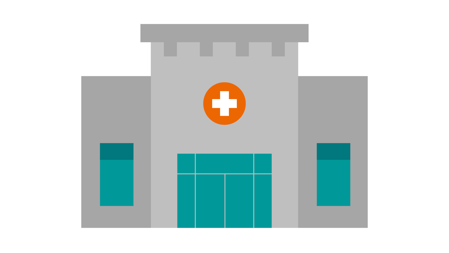 Illustration of an urgent care facility with a medical cross.