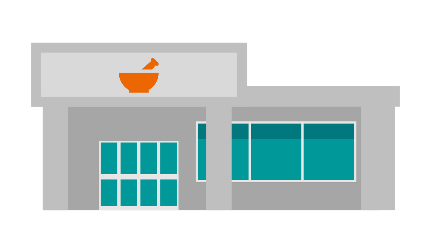 Illustration of a pharmacy storefront.