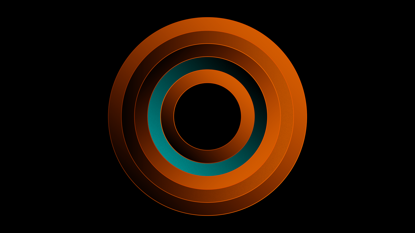 portrait of a man with a futuristic orange circular graphic overlaying the side of his face, symbolizing advanced technology and innovation.