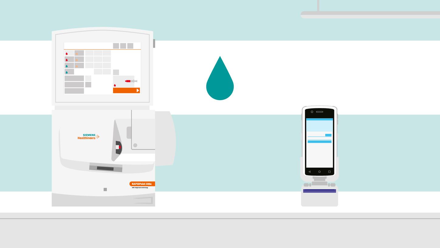 Point-of-care blood gas testing devices on a laboratory counter.