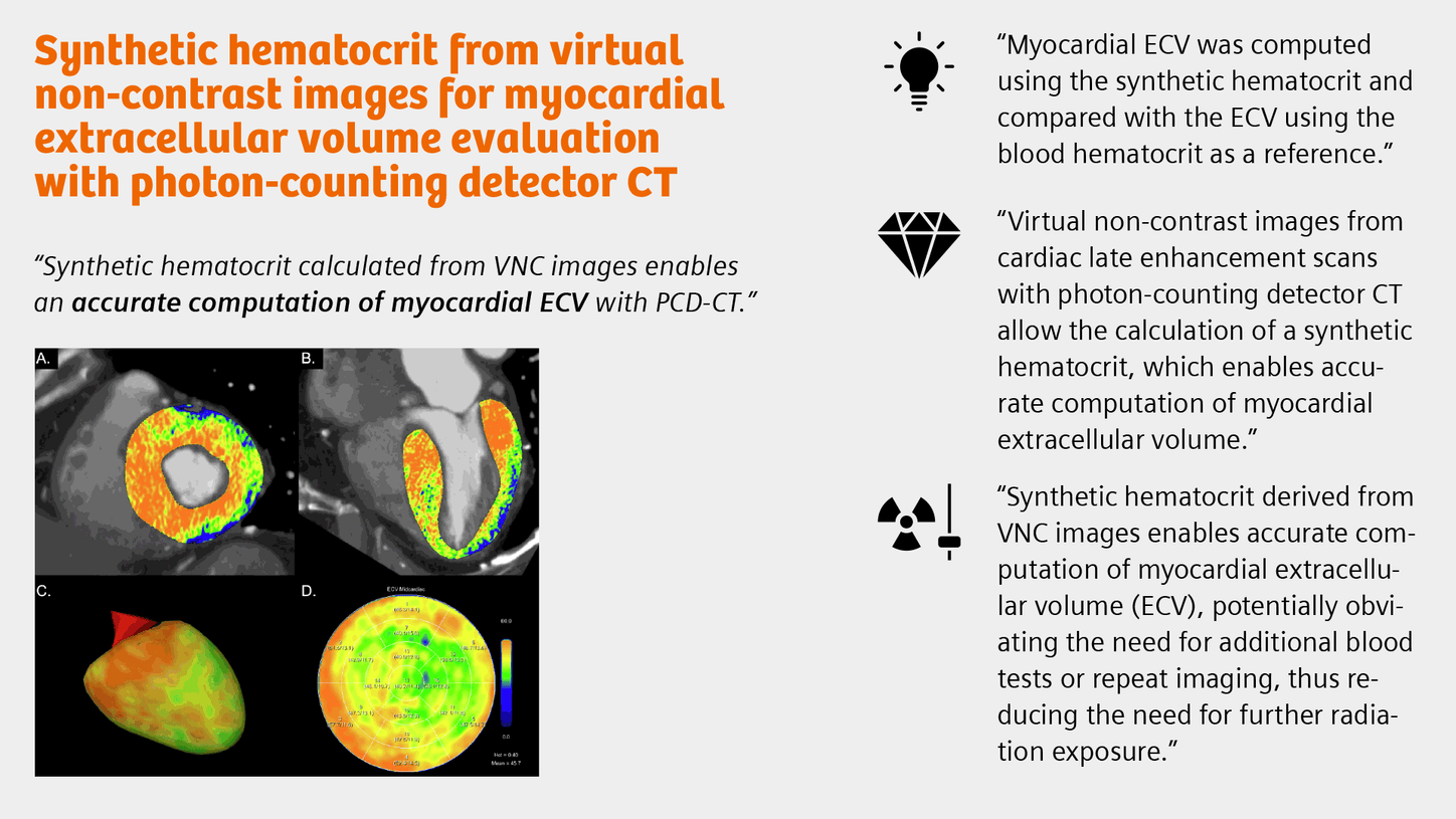 Summary of the publication "Synthetic hematocrit from virtual non-contrast images for myocardial extracellular volume evaluation with photon-counting detector CT"