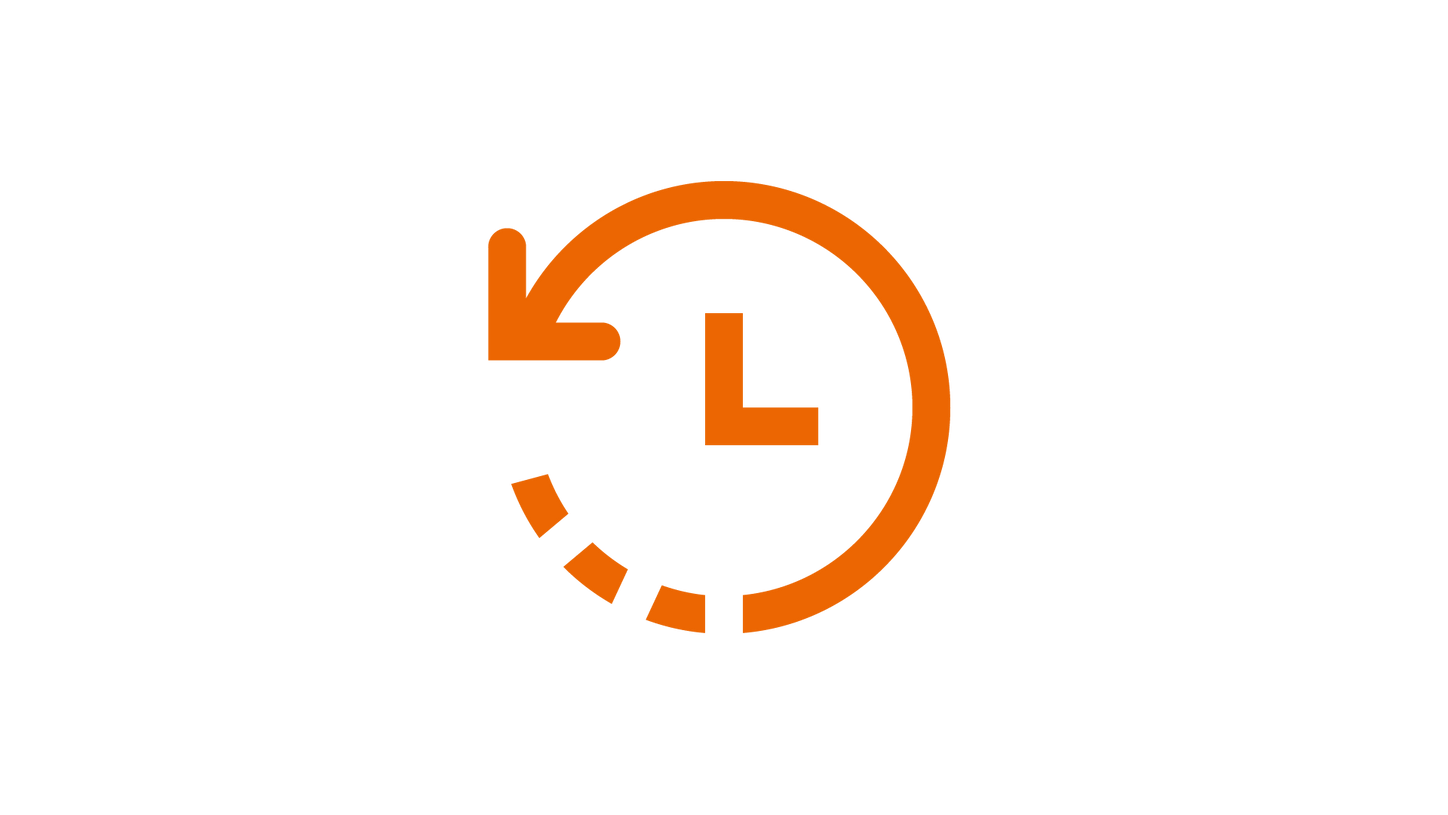 Orange clock icon symbolizing saving time with order templates in the Siemens Healthineers Webshop.