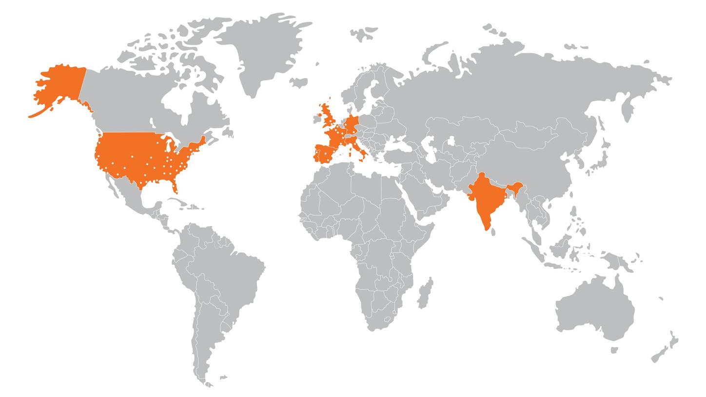 Map showing the global PET radiopharmacy network