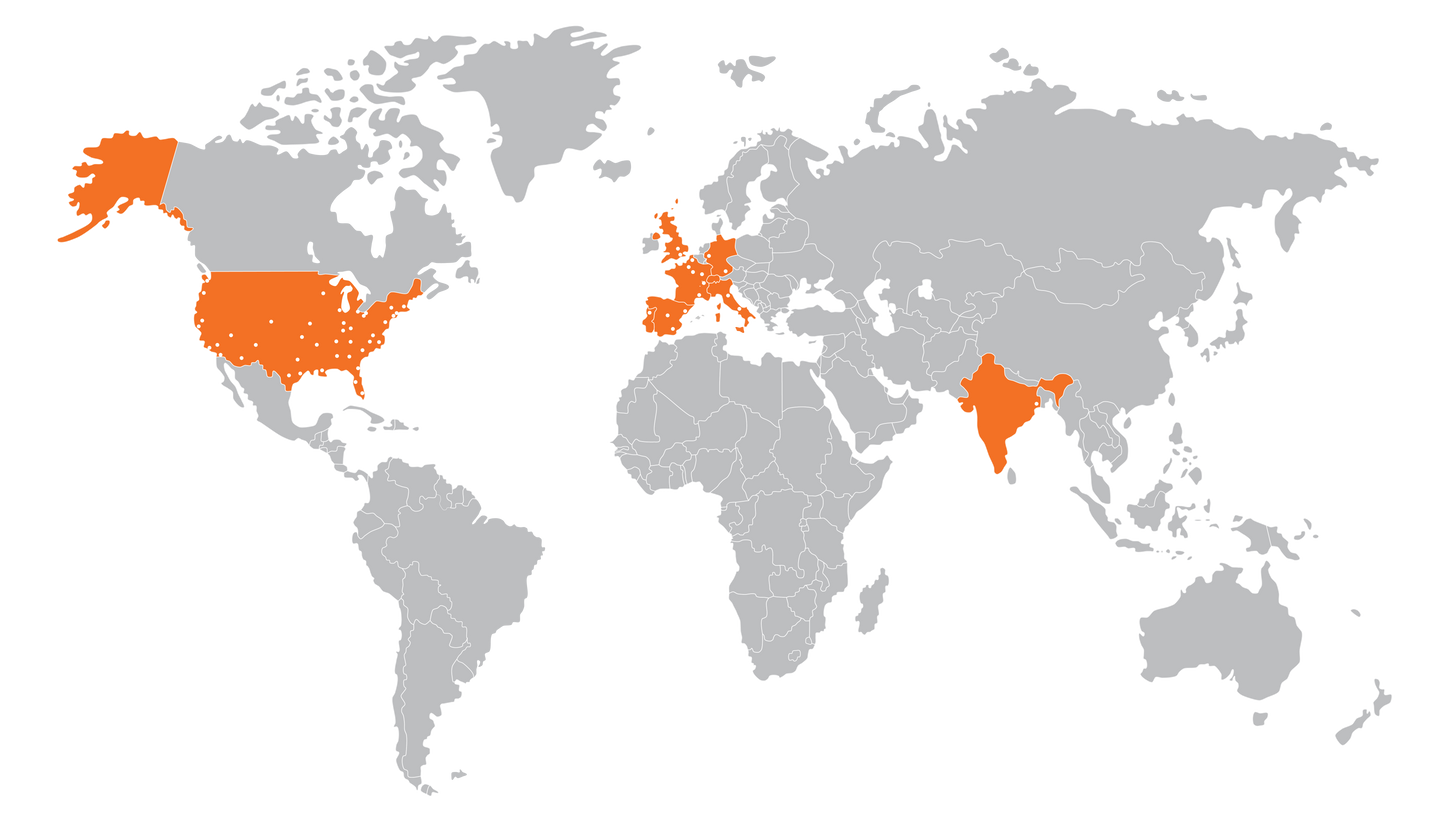 Map showing the global PET radiopharmacy network