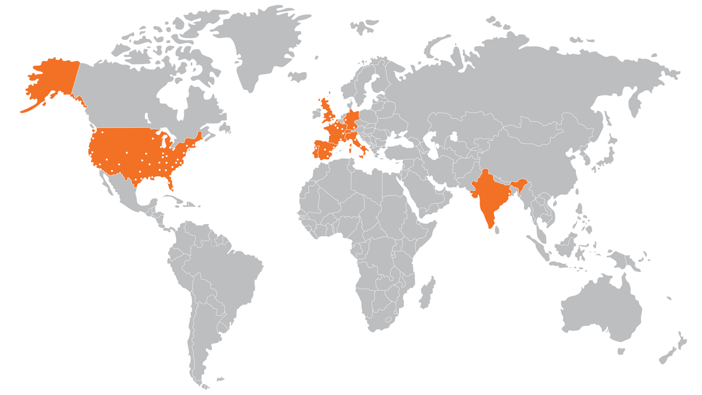 Map showing the global PET radiopharmacy network