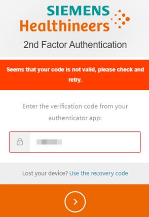 Healthineers-ID support topics MFA invalid code