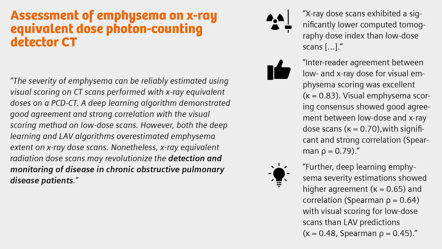 Summary of the publication "Assessment of emphysema on x-ray equivalent dose photon-counting detector CT: Evaluation of Visual Scoring and Automated Quantification Algorithms"