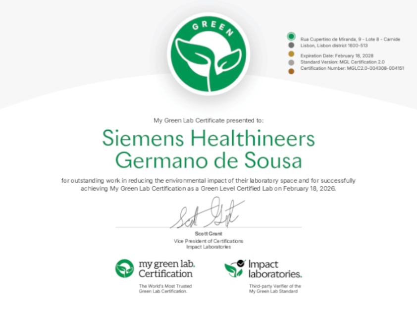 My Green Lab certification Siemens Healthineers German de Sousa