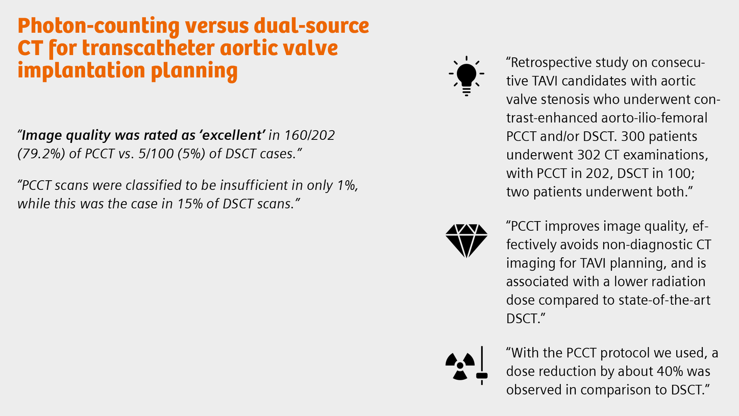 Summary of the publication "Photon-counting versus dual-source CT for transcatheter aortic valve implantation planning"