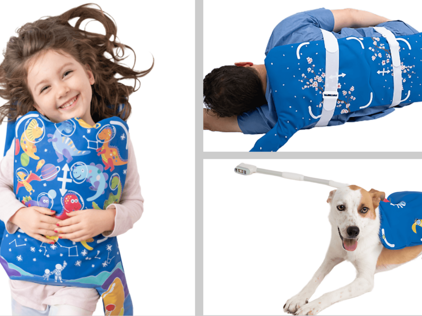 InkSpace coils being used by an adult, a child, and a dog