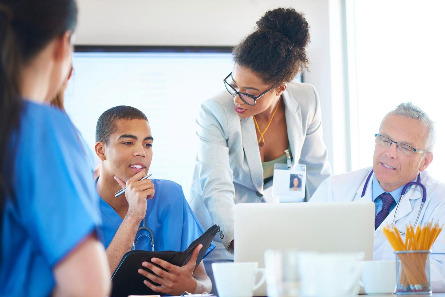 Healthcare professionals having a discussion