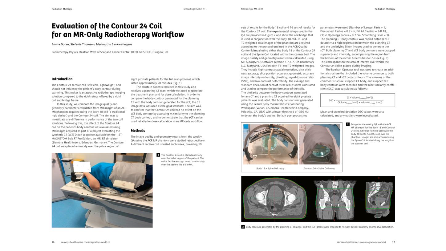 Teaser Image PDF article "Evaluation of the Contour 24 Coil for an MR-Only Radiotherapy Workflow"