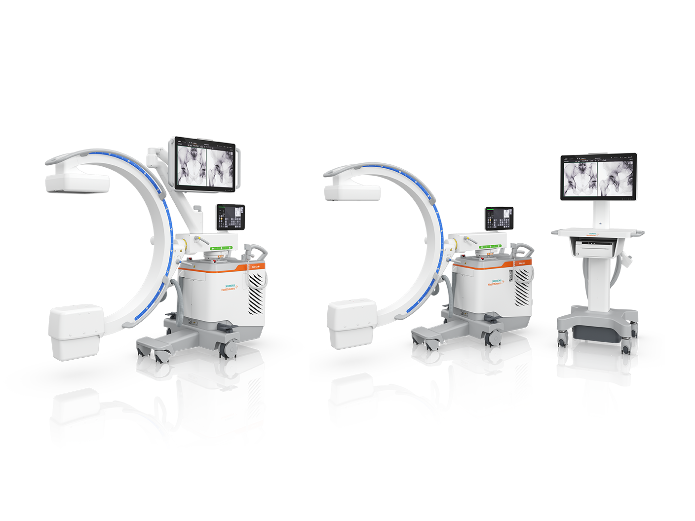 The mobile C-arm machines Cios Go and Cios Go ID: Mobile intraoperative 2D imaging and an advanced user experience in any OR setting.