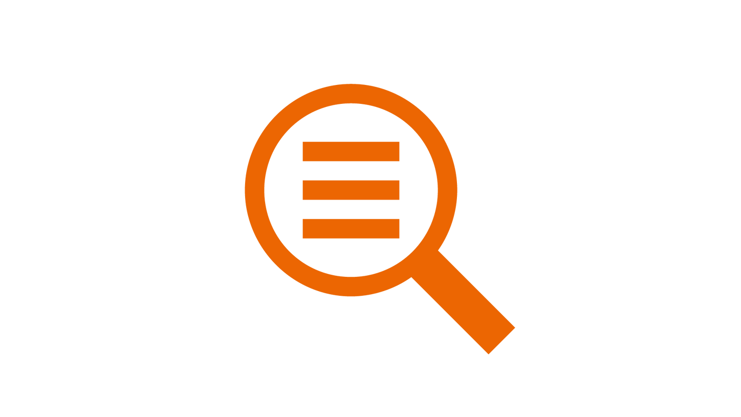 Orange magnifier glass icon symbolizing order transparenc  in the Siemens Healthineers Webshop.