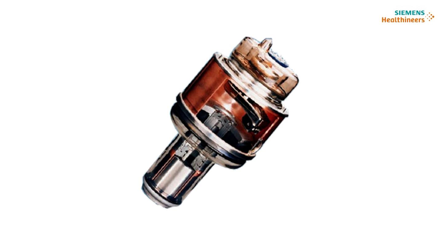 MEGALIX Cat plus X-ray tube with flat emitter technology and multiple focal spots for high-resolution imaging. Compact, lightweight design supports low-dose fluoroscopy and improved patient access in advanced imaging systems