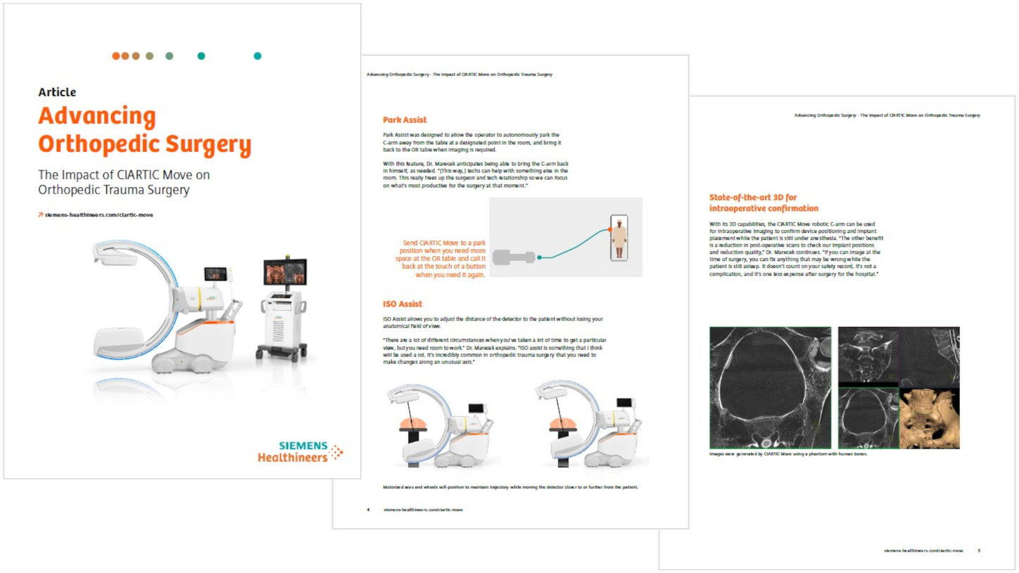 White paper on how orthopedic and trauma surgery benefit from the self-driving mobile 3D C-arm CIARTIC Move.