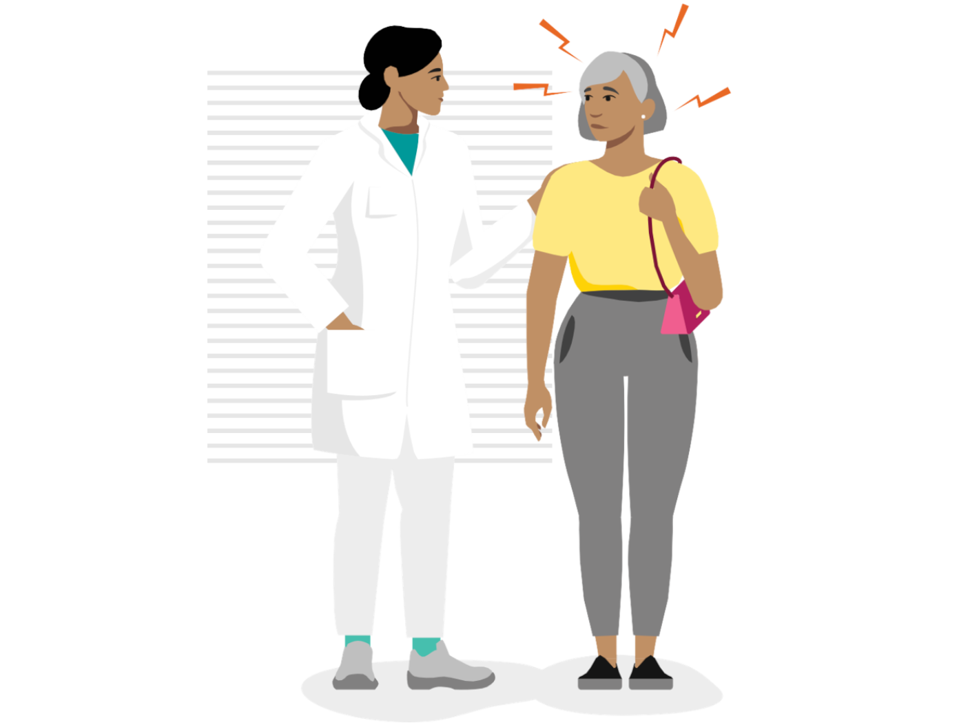 Illustration of doctor comforting an older woman showing signs of confusion.