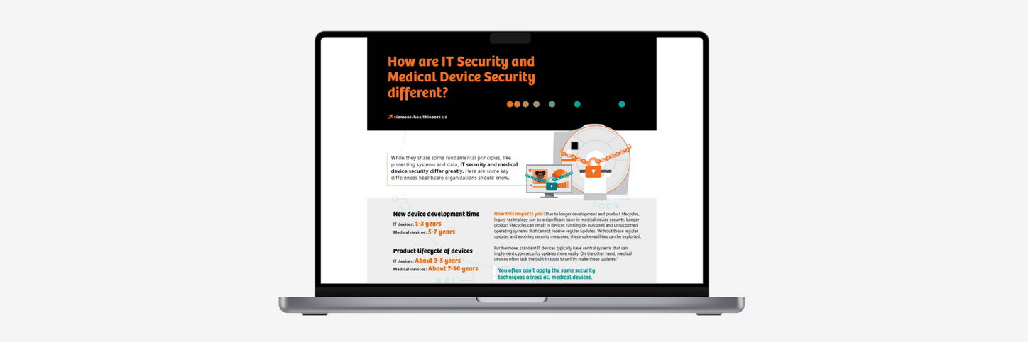 Medical Device vs. IT Device infographic on laptop on grey background