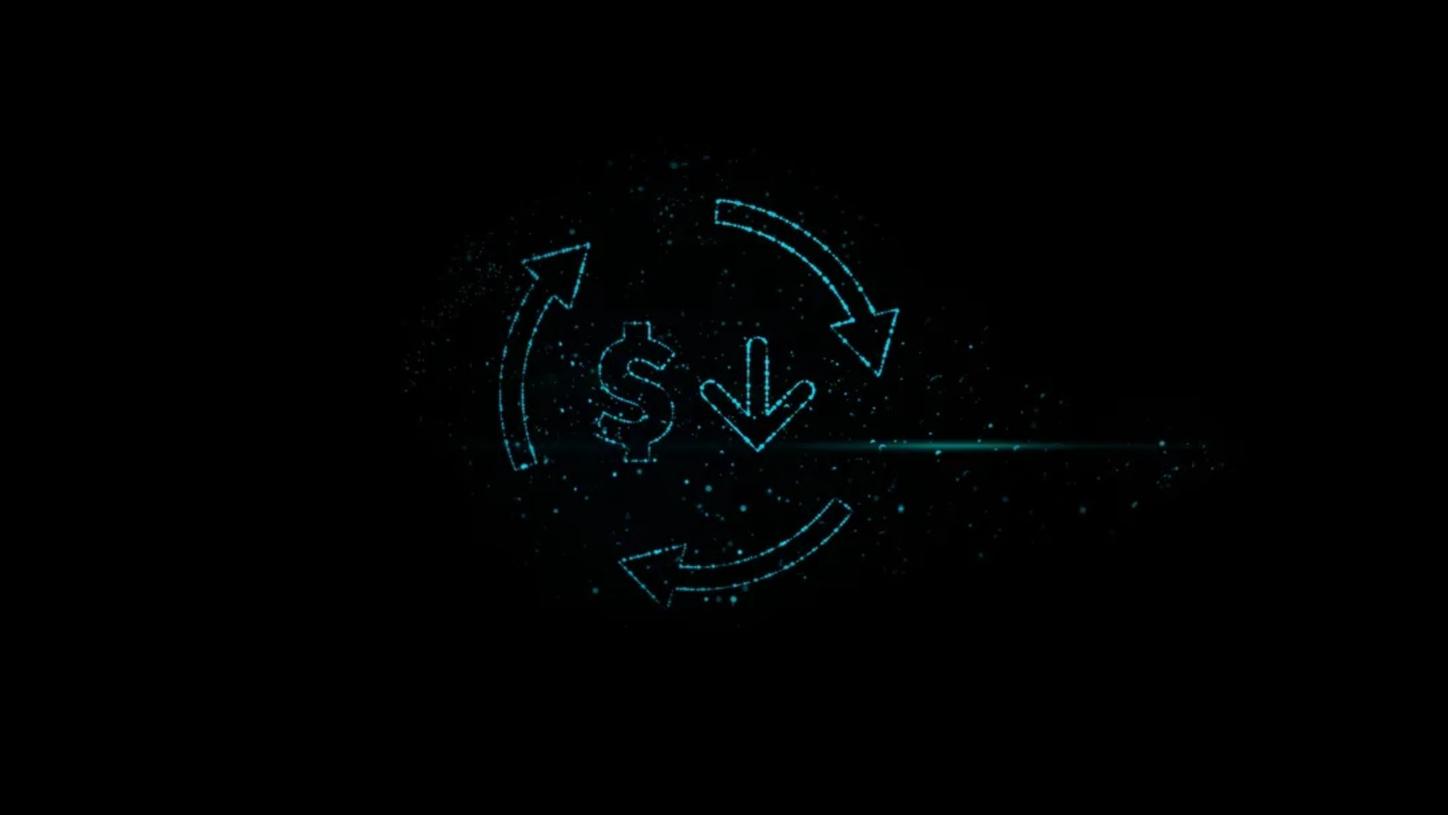 Digitally stylized icon of a dollar sign and a down arrow
