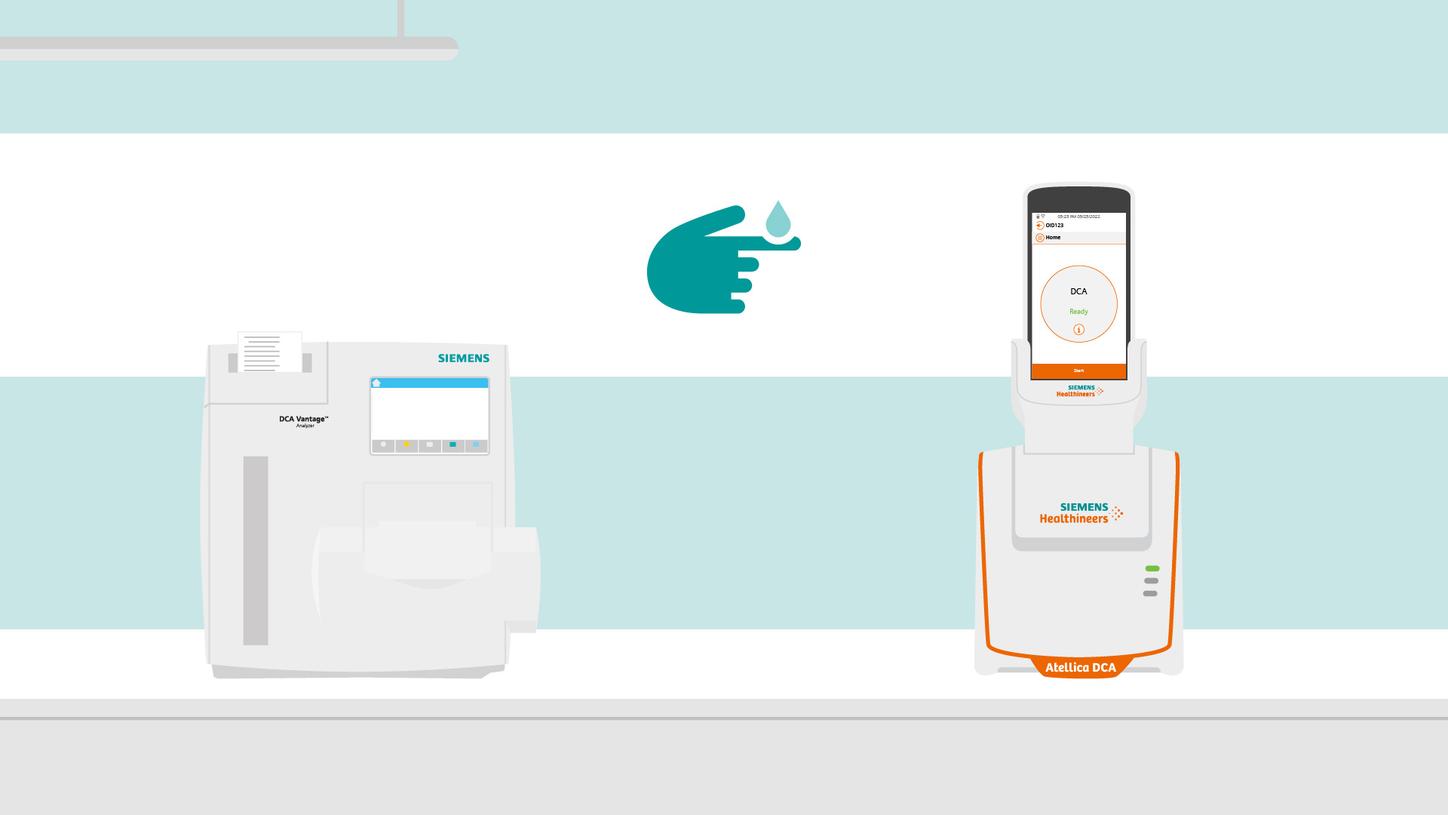 Point-of-care diabetes testing devices on a laboratory counter.