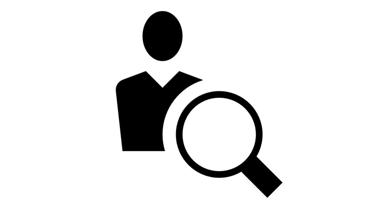 Icon of a person with a magnifying glass, representing user search or profile lookup.