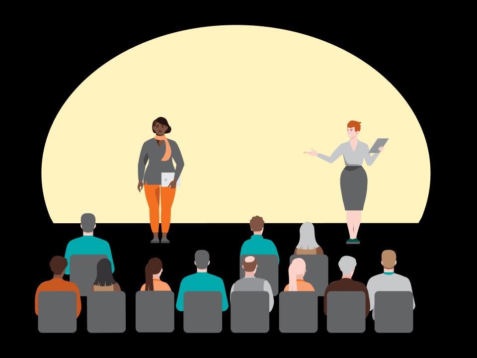 Illustration of a presentation on stage