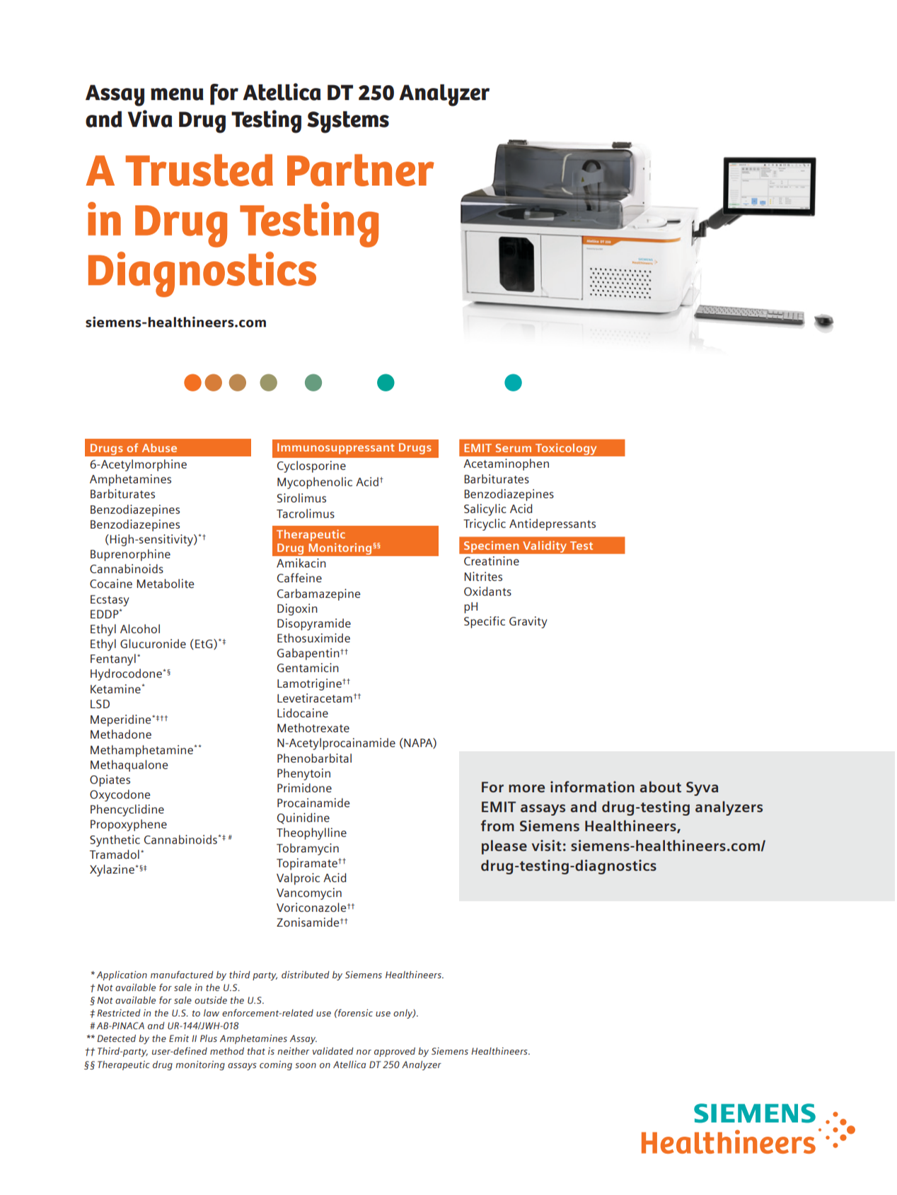 Syva Drug Testing Menu screenshot
