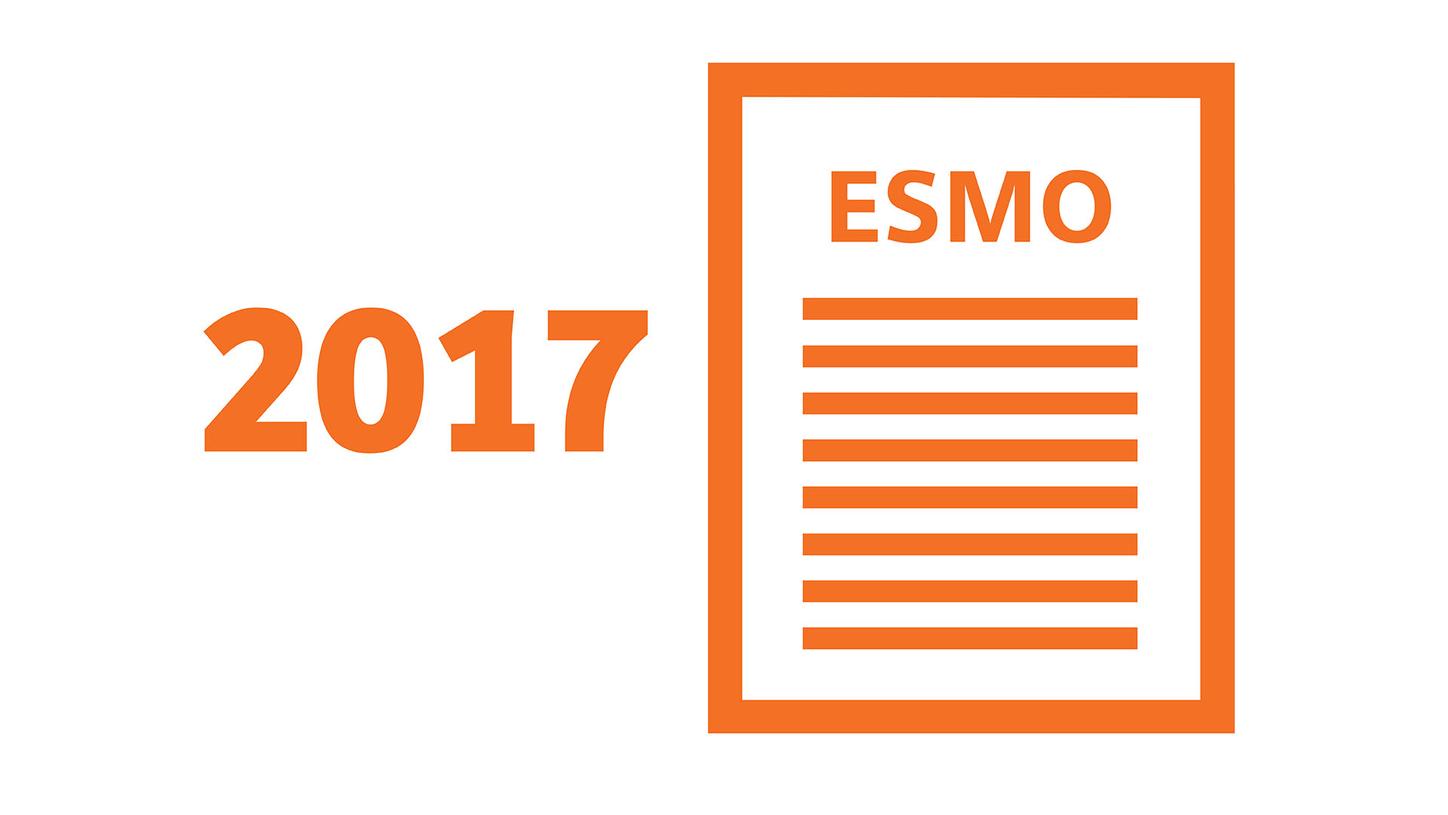 Graphic showing 2017 and an ESMO guidelines document icon.