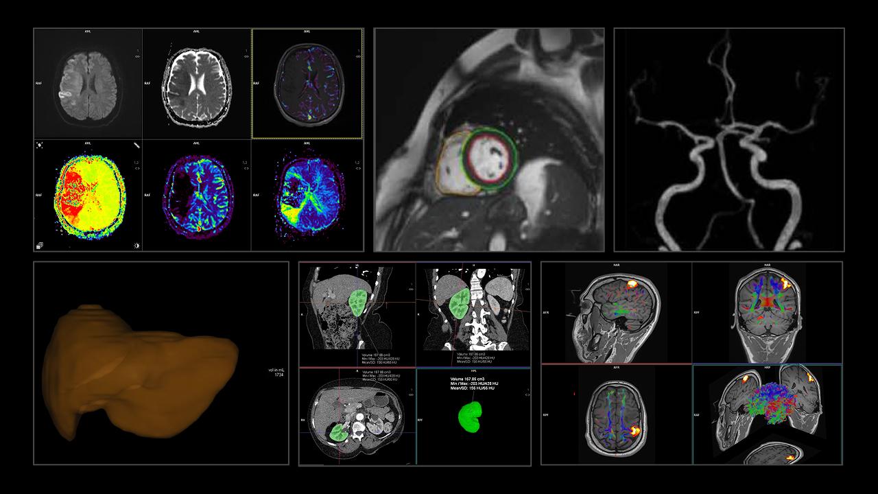 Collage of scan results on black background