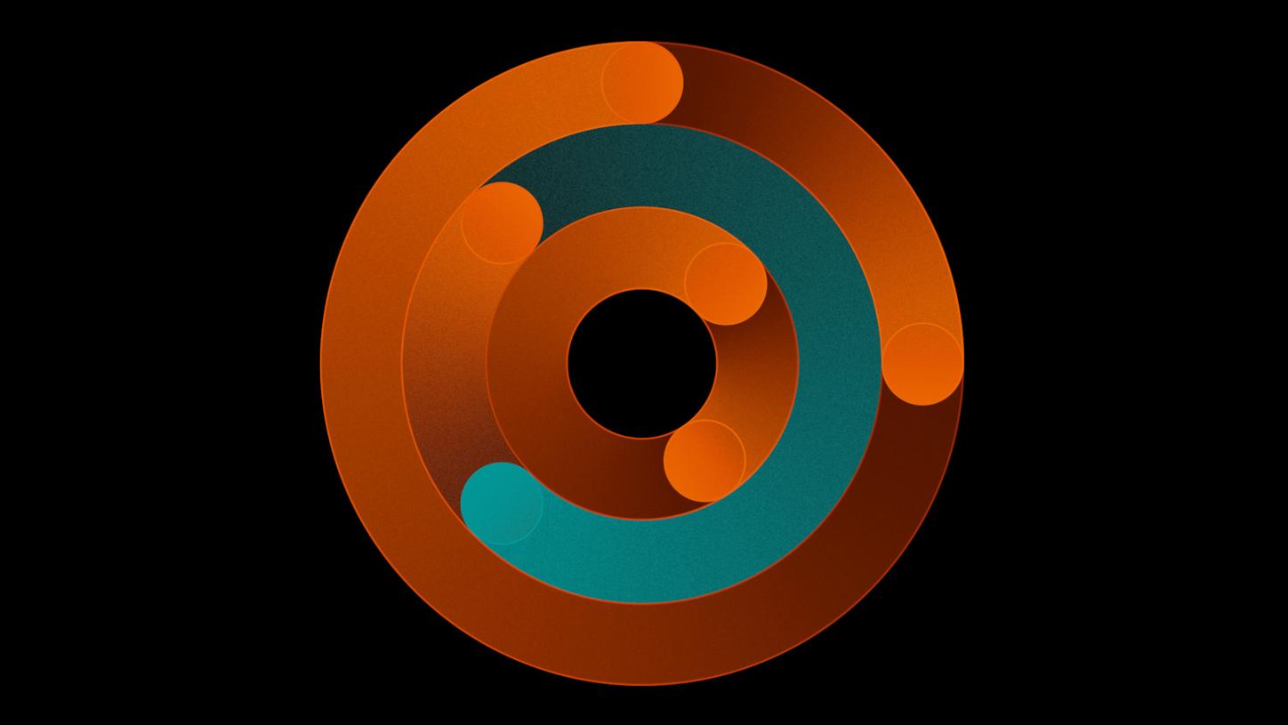 Abstract circular graphic symbolizing a clock, time, and workflow efficiency.