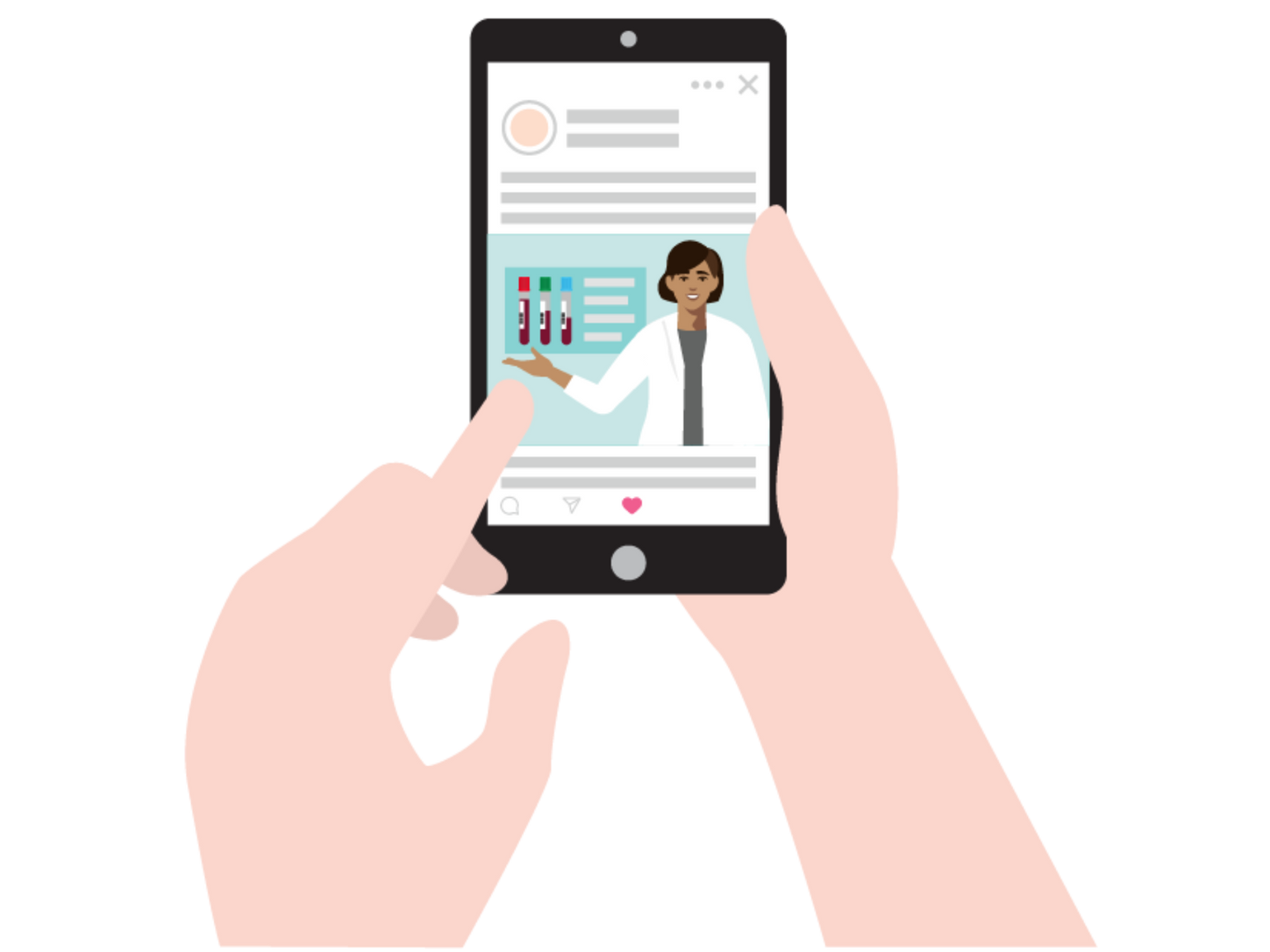 illustration of someone looking at a lab test article on their smart phone