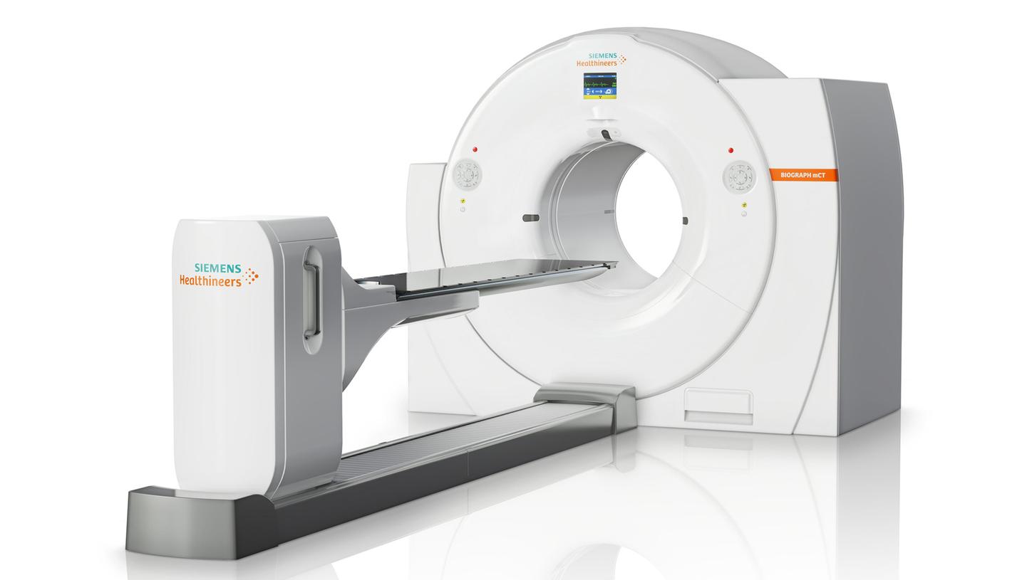 Siemens Healthineers white PET/CT scanner