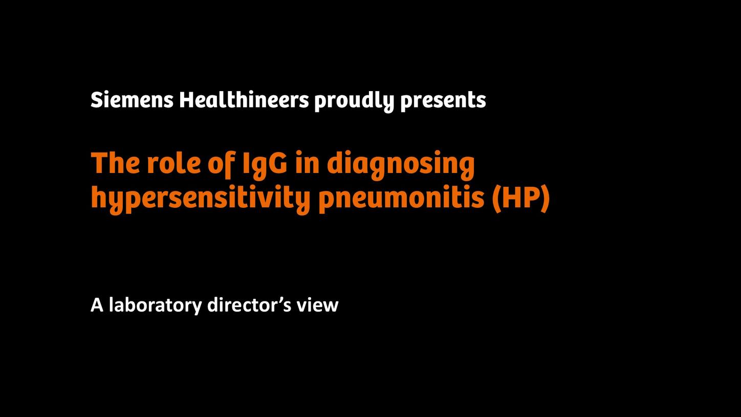Title screen for a presentation on the role of IgG in diagnosing hypersensitivity pneumonitis.