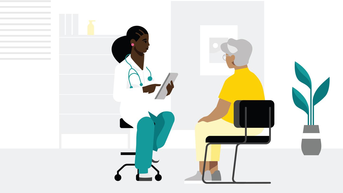 Illustration of doctor giving patient a survey