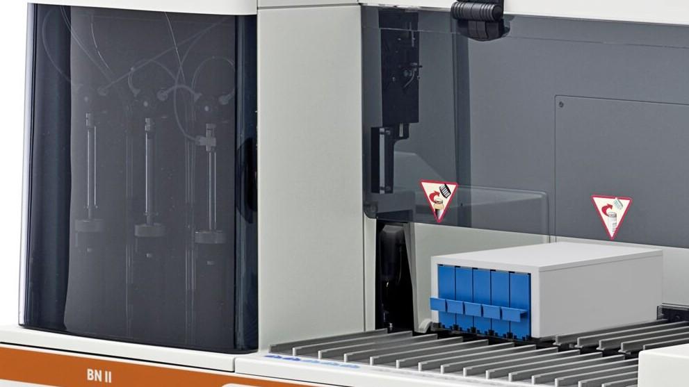 BN II System onboard reagent area for automated plasma protein testing.
