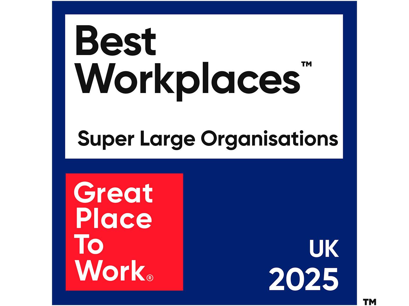 UK Best Workplaces Super Large Organisation badge