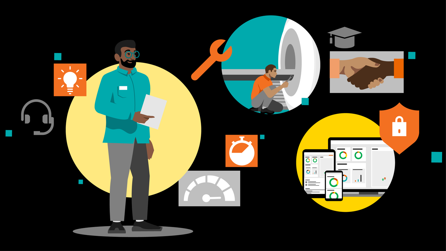 Engineer surrounded by graphical elements 