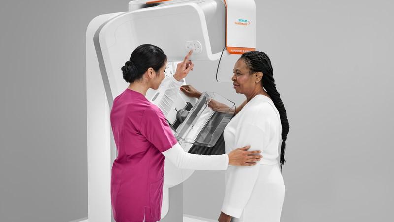 Patient receiving a mammogram